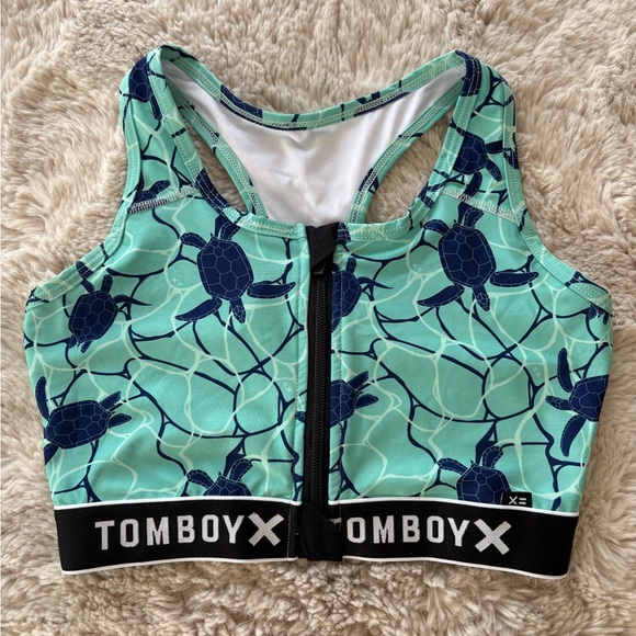 TOMBOYX Swim Racerback Zip Compression Top save the turtles size small - Picture 1 of 6